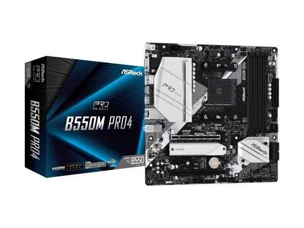 Мат.плата AM4 B550 ASRock B550M PRO4 (mATX 4xDDR4 4533 HDMI 1xM.2 RGB)