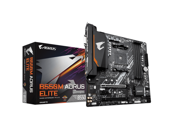 Мат.плата AM4 B550 Gigabyte B550M AORUS ELITE (mATX 4xDDR4 4400 HDMI 2xM.2)