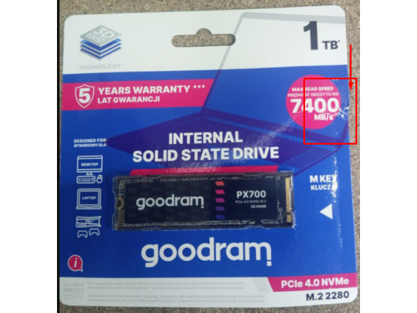 SSD M.2 NVMe 1TB Goodram PX700 Maxio MAP1602 TLC 7400/6500Mb/s Damaged box