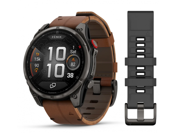 Garmin Fenix 8 Pro 47 mm AMOLED Carbon Gray DLC Titanium with Chestnut Leather Band (010-03198-40)