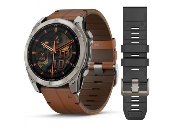 Garmin Fenix 8 51mm AMOLED Sapphire Carbon grey DLC w. Chestnut Leather Band (010-02905-40)