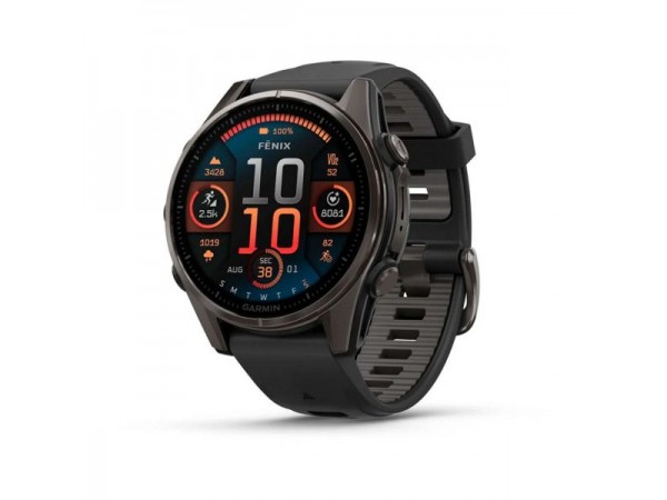 Garmin Fenix 8 43mm AMOLED Sapphire Carbon Gray DLC Tit. w. Black/Pebble Gray S. Band (010-02903-20/21)